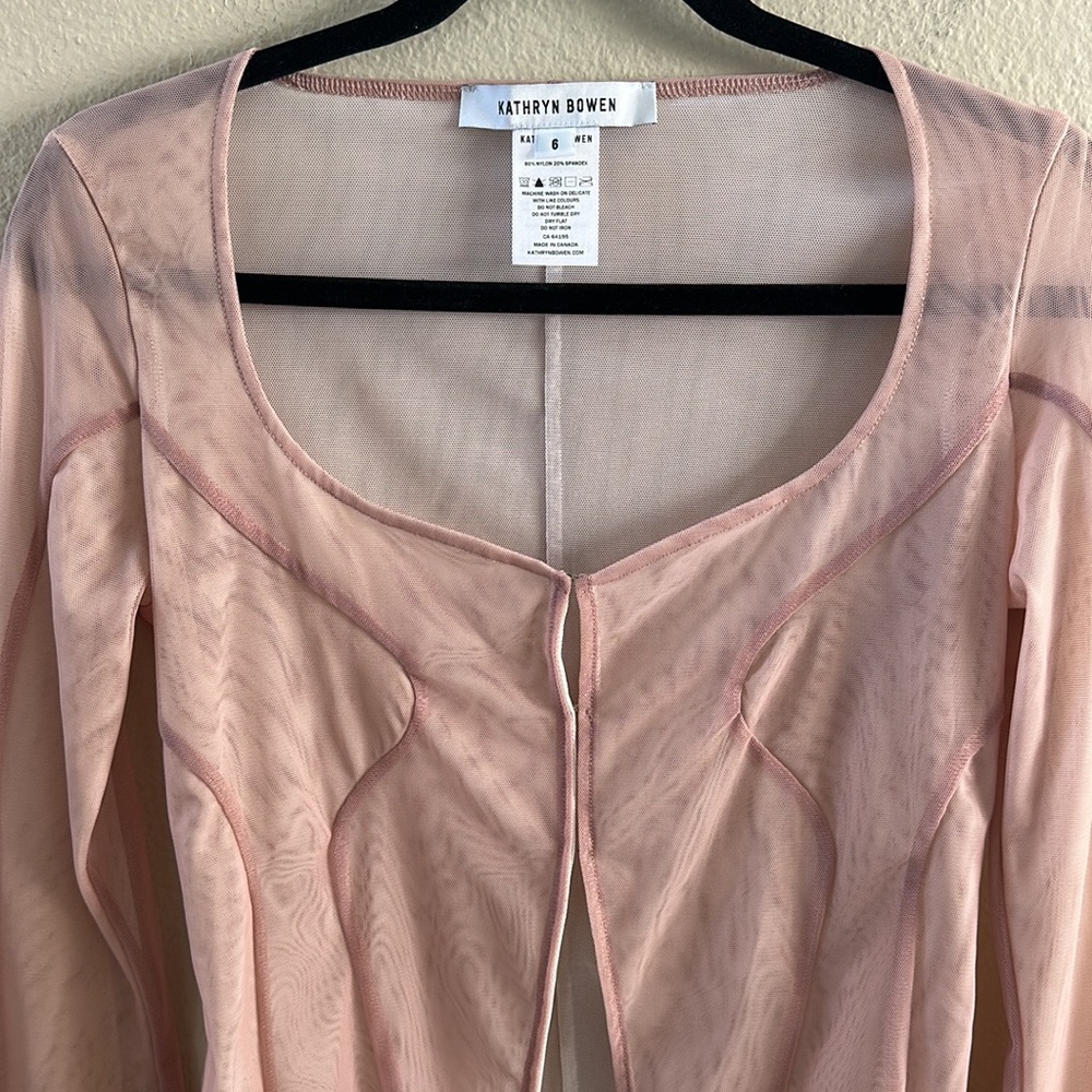 Kathryn Bowen Pulling Seamed Mesh Cardigan in Dusty Rose/Off White Size 6 - Picture 6 of 16